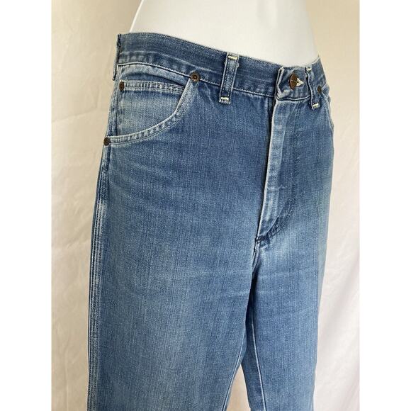 Vintage 70s Maverick High Rise Flare Medium Blue Denim Jeans Pants meas. 28x29 - Picture 4 of 9
